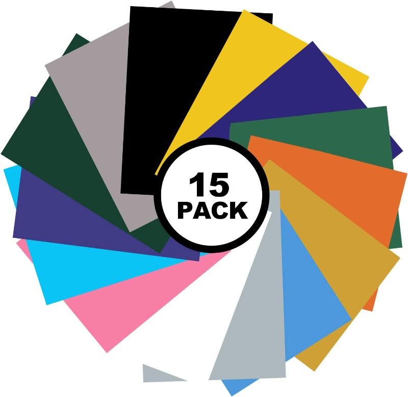 Photo 1 of 15 Packs HTV Heat Transfer Vinyl Bundle, HTV Heat Transfer Vinyl, 15 Gorgeous Colors, 30*25CM Iron on Vinyl for T-Shirt Decoration DIY Craft, Easy to Cut and Weed