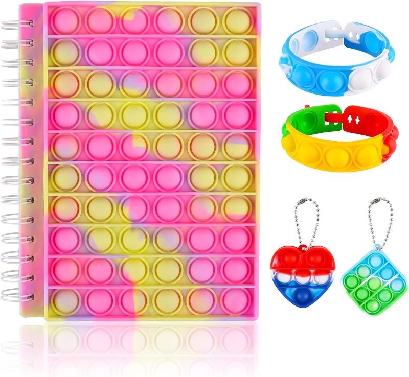 Photo 1 of 2- Gomust Pop Bubble Fidget Pop-On-It Notebook with Keychain Bracelet College Ruled Paper Spiral Note Book Fidgets Toy Journal Notepad Portable for School Supplies Gift Idea