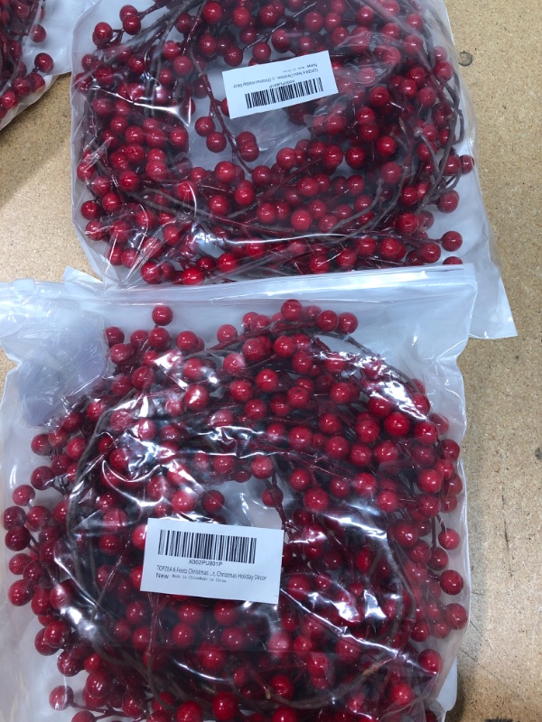 Photo 2 of 2- TOPZEA 6 Feets Christmas Red Berry Garland, Artificial Flexible Burgundy Red Pip Berry Garland for Fireplace, Home, Indoor and Outdoor, Christmas Holiday Décor