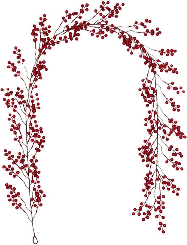 Photo 1 of 2- TOPZEA 6 Feets Christmas Red Berry Garland, Artificial Flexible Burgundy Red Pip Berry Garland for Fireplace, Home, Indoor and Outdoor, Christmas Holiday Décor