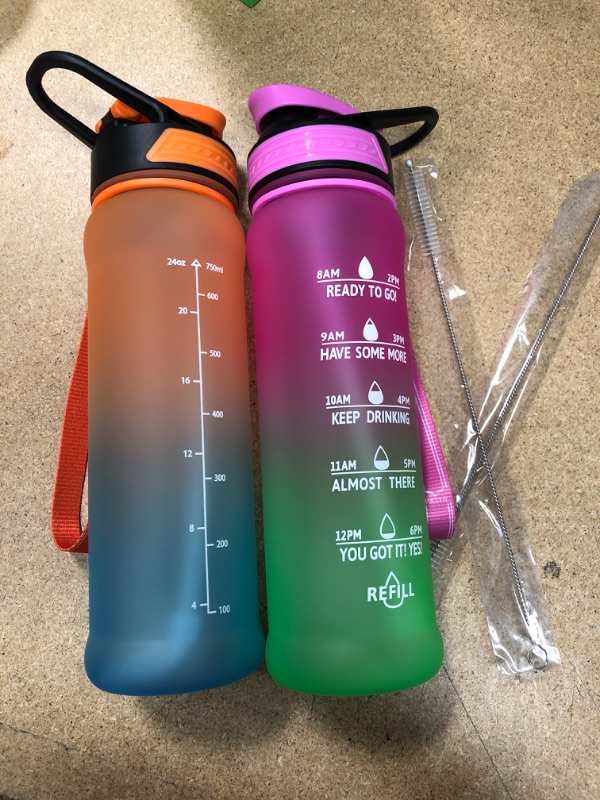 Photo 3 of 2- PASER 24 oz Motivational Water Bottle with Time to Drink, Removable Straw & Time Marker, Tritan BPA-Free, Flip Lid Fast Flow & Leak Proof Water Jug for School, Office, Fitness, Outdoor Sports…