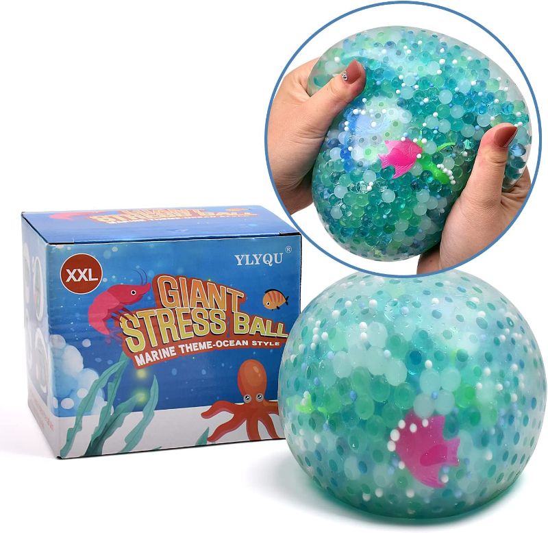 Photo 1 of 2- Jumbo Stress Ball - Giant Water Beads Ball with Sea Animal and Foam, Jumbo Squeezing Ball Anxiety Relief Squishy Balls for Kids and Adults, XXL