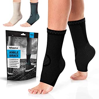 Photo 1 of POWERLIX Ankle Brace Compression Support Sleeve (Pair) for Injury Recovery, Joint Pain and More. Plantar Fasciitis Foot Socks with Arch Support, Eases Swelling, Heel Spurs, Achilles Tendon - L
