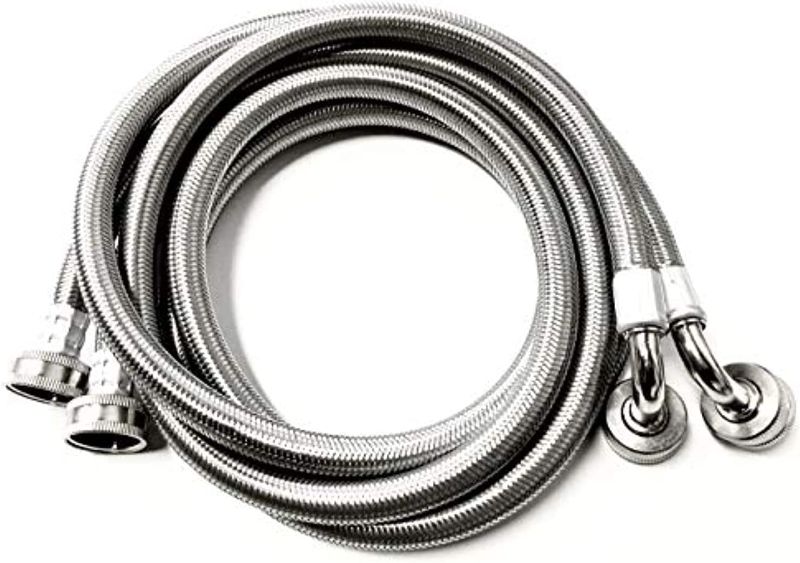 Photo 1 of 2-Pack Premium Stainless Steel Washing Machine Hoses - 5 FT No-Lead Burst Proof Water Inlet Supply Lines - Universal 90 Degree Elbow Connection - 10 Year Warranty