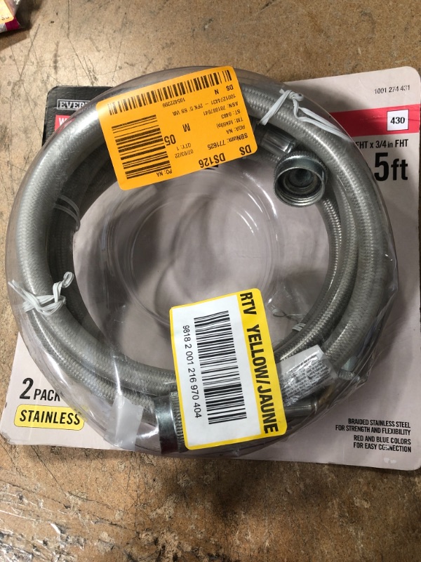 Photo 2 of 2-Pack Premium Stainless Steel Washing Machine Hoses - 5 FT No-Lead Burst Proof Water Inlet Supply Lines - Universal 90 Degree Elbow Connection - 10 Year Warranty