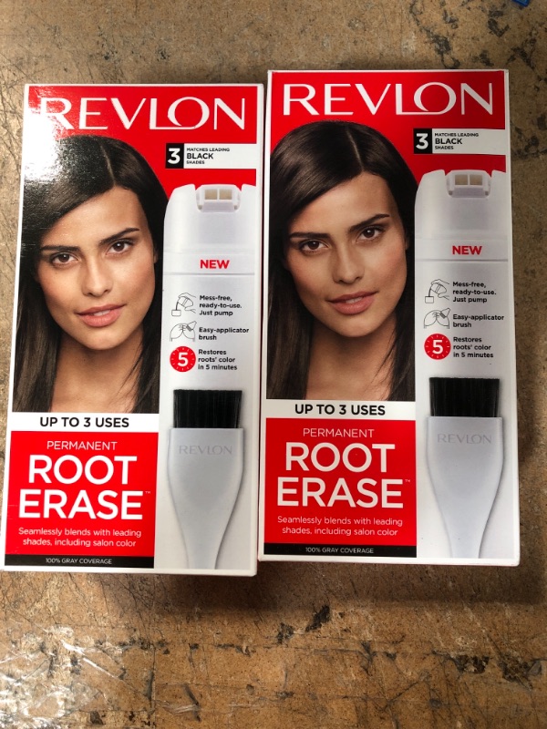 Photo 2 of 2- Revlon Root Erase Permanent Hair Color Touchup Dye 100% Gray Coverage 3 Black