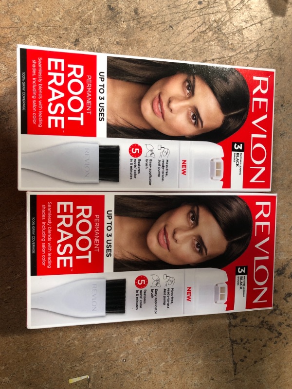 Photo 2 of 2- Revlon Root Erase Permanent Hair Color Touchup Dye 100% Gray Coverage 3 Black