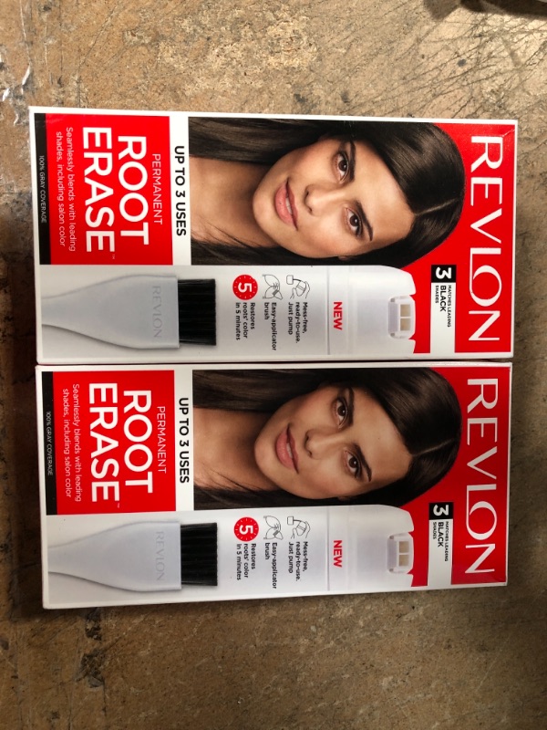 Photo 2 of 2- Revlon Root Erase Permanent Hair Color Touchup Dye 100% Gray Coverage 3 Black