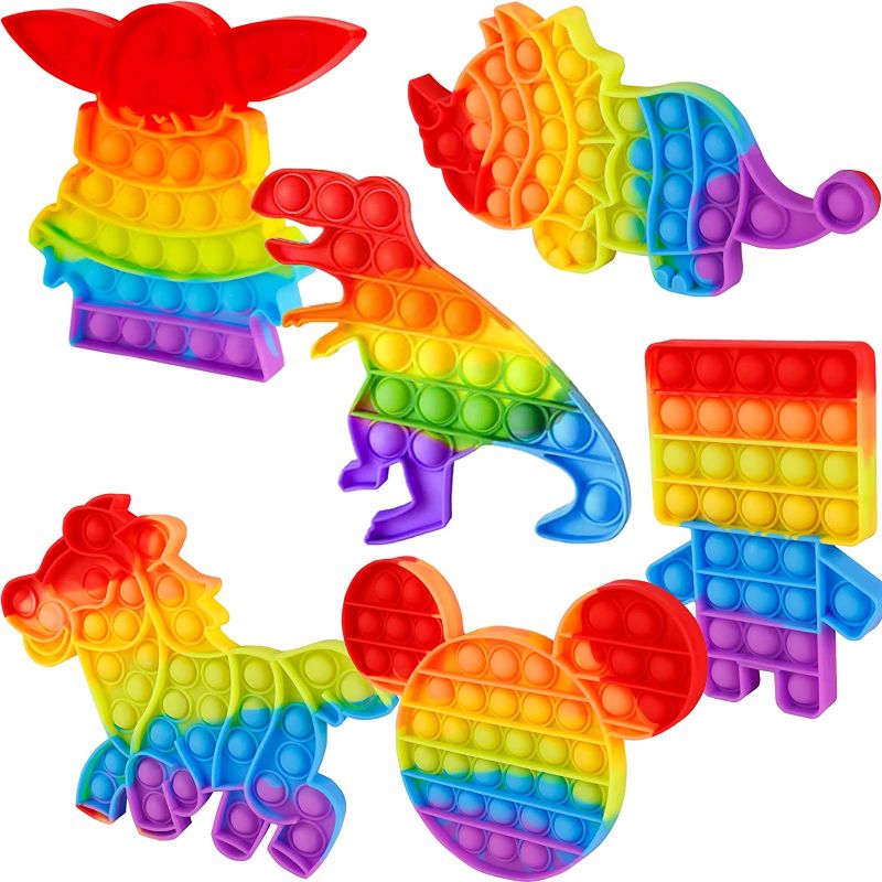 Photo 1 of 2- Genovega 6 Packs Pop Fidget Pops Toys for Boys Girls Kids Teens, Its Poppers Popet Press Push Bubble Sensory Stress Relief Satisfying Game Toy Package Fidgettoy Set Mouse Hourse Dinosaur Space Robot