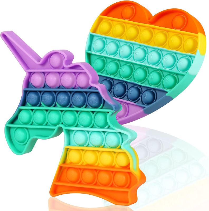 Photo 1 of 2- Popping Sound Fidget Toy Rainbow Unicorn Push Bubble Sensory Fidget Toys 2 Pack Anxiety & Stress Relief Autism Learning Materials Squeeze Toy for Kids Teens Office Older