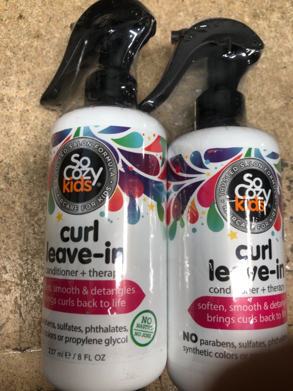 Photo 2 of 2-SoCozy, Curl Spray LeaveIn Conditioner For Kids Hair Detangles and Restores Curls No Parabens Sulfates Synthetic Colors or Dyes, Jojoba Oil,Olive Oil & Vitamin B5, Sweet-Pea, 8 Fl Oz
