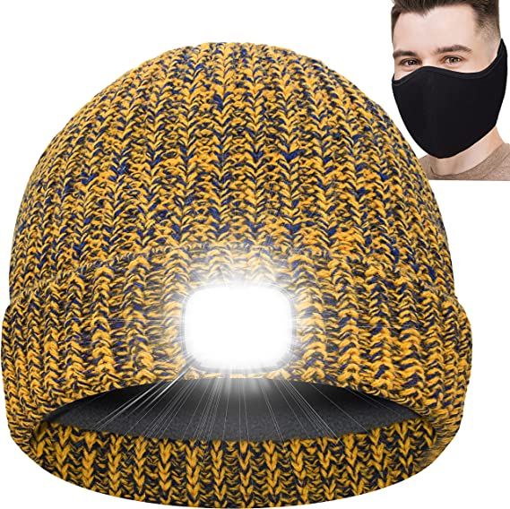 Photo 1 of 2-Beanie Hat with Light LED & Face Cover Gifts for Men Women Teen Girls Novelty Winter Knit Hats Christmas Stocking Stuffers (Navy)
