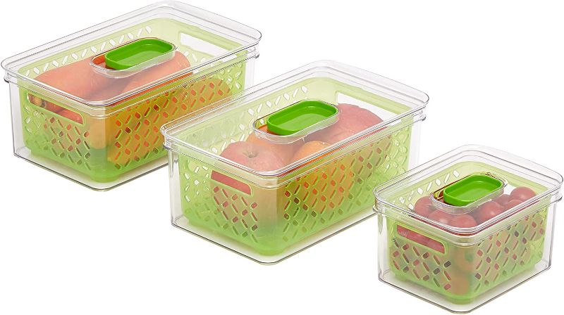 Photo 1 of Amazon Basics Set of 3 Produce Food Saving Containers, BPA Free Plastic - 2 Large (4.3 Qt), 1 Medium (1.9 Qt)
