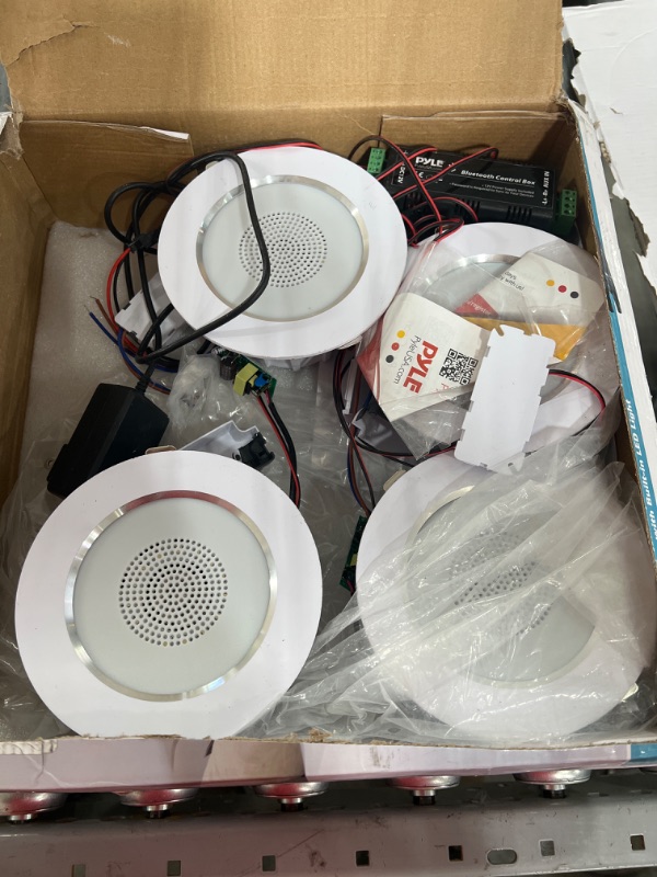 Photo 2 of Pyle 4” Pair Bluetooth Flush Mount In-wall In-ceiling 2-Way Home Speaker System Built-in LED Lights Aluminum Housing Spring Clips Polypropylene Cone & Tweeter 4 Ch Amplifier 320 Watts (PDIC4CBTL4B)
