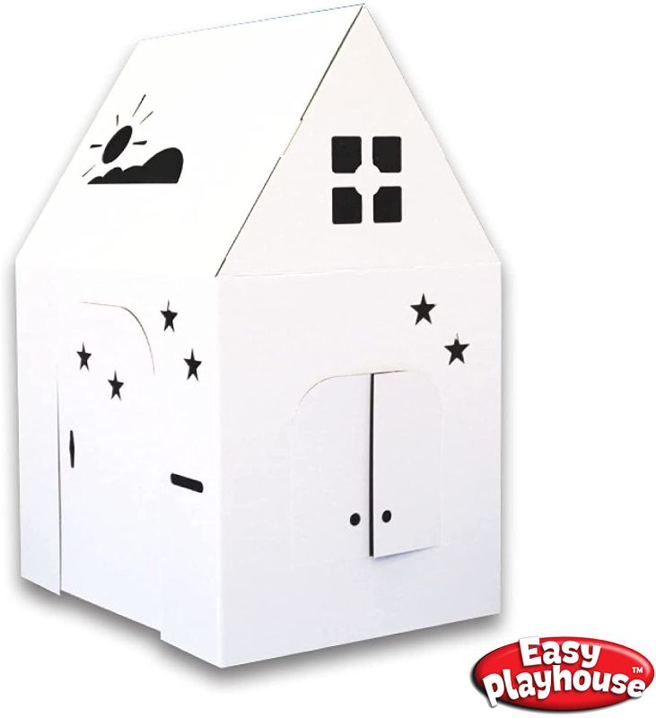 Photo 1 of Easy Playhouse - Kids Art and Craft for Indoor and Outdoor Fun, Color, Draw, Doodle on this Blank Canvas – Decorate and Personalize a Cardboard Fort, 34" X 27" X 48" - Made in USA, Age 3+
