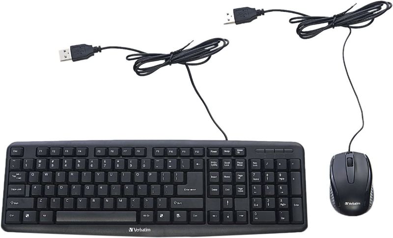 Photo 1 of Verbatim Slimline Wired Keyboard and Mouse Combo, Optical Wired Mouse, Full-Size Keyboard, USB Plug-and-Play, Compatible with PC, Laptop - Black

