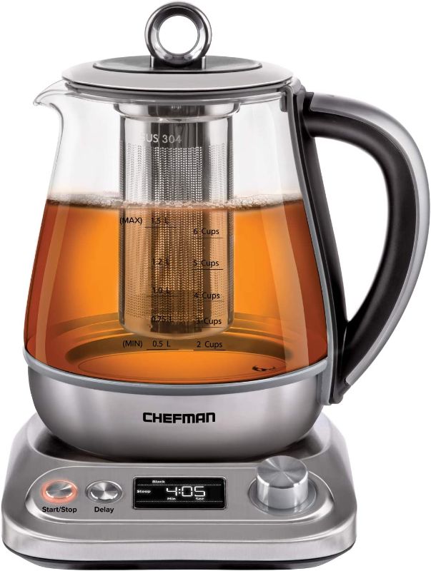 Photo 1 of Chefman Digital Electric Glass Kettle, No.1 Kettle Manufacturer, Removable Tea Infuser Included, 8 Presets & Programmable Temperature Control, Auto Shutoff, Water Filter, 6+ Cup Capacity, 1.5 Liter
