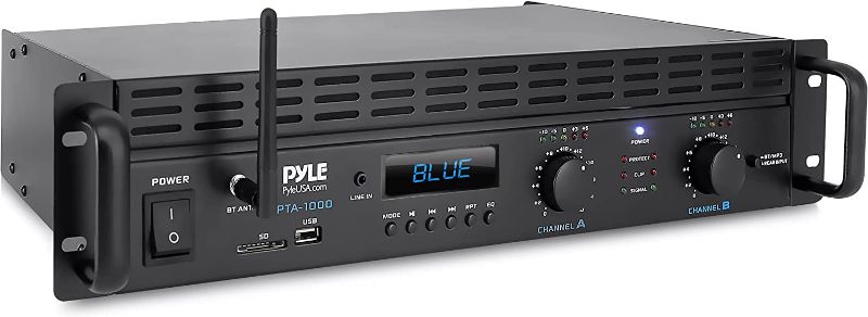 Photo 1 of 2-Channel Bluetooth Power Amplifier - 2000W Bridgeable Rack Mount Pro Audio Sound Wireless Home Stereo Receiver w/TRS XLR Input, LCD, Bridge Mode, Cooling Fan - Entertainment Speaker System - Pyle