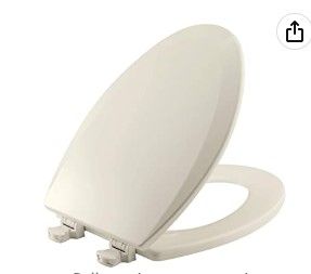 Photo 1 of Bemis 1500EC 346 Toilet Seat with Easy Clean & Change Hinges, Elongated, Durable Enameled Wood, Biscuit/Linen