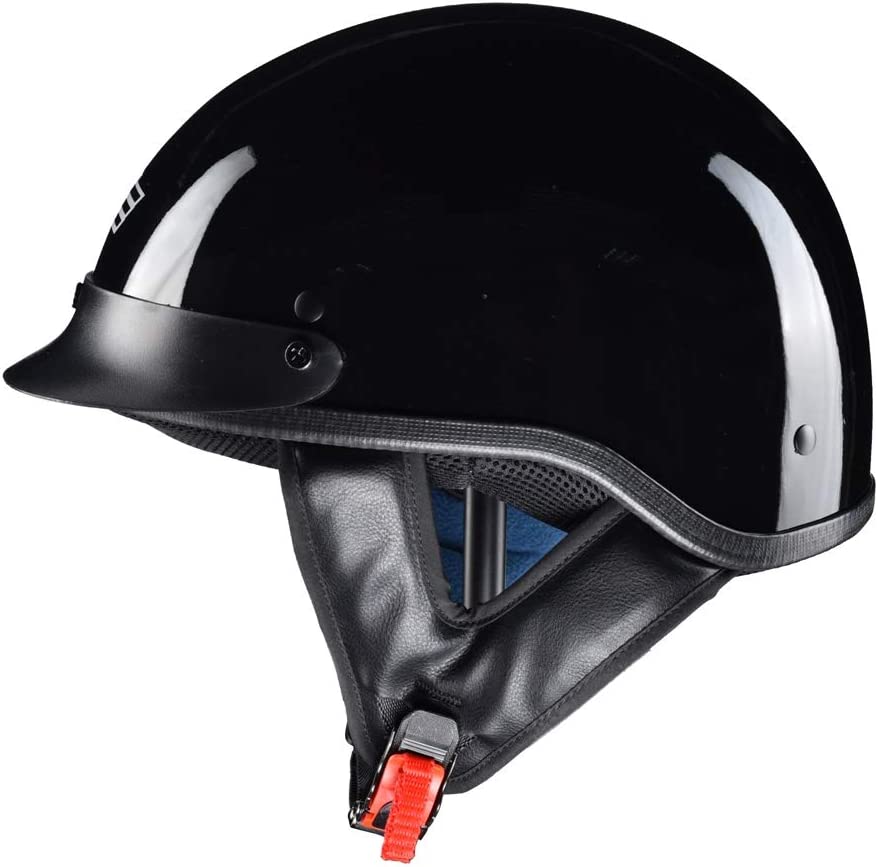 Photo 1 of AHR RUN-C Half Face Helmet DOT Approved Bike Cruiser Chopper High Gloss Black lg