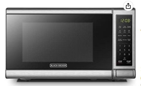 Photo 1 of BLACK+DECKER EM720CB7 Digital Microwave Oven with Turntable Push-Button Door, Child Safety Lock, 700W, Stainless Steel, 0.7 Cu.ft