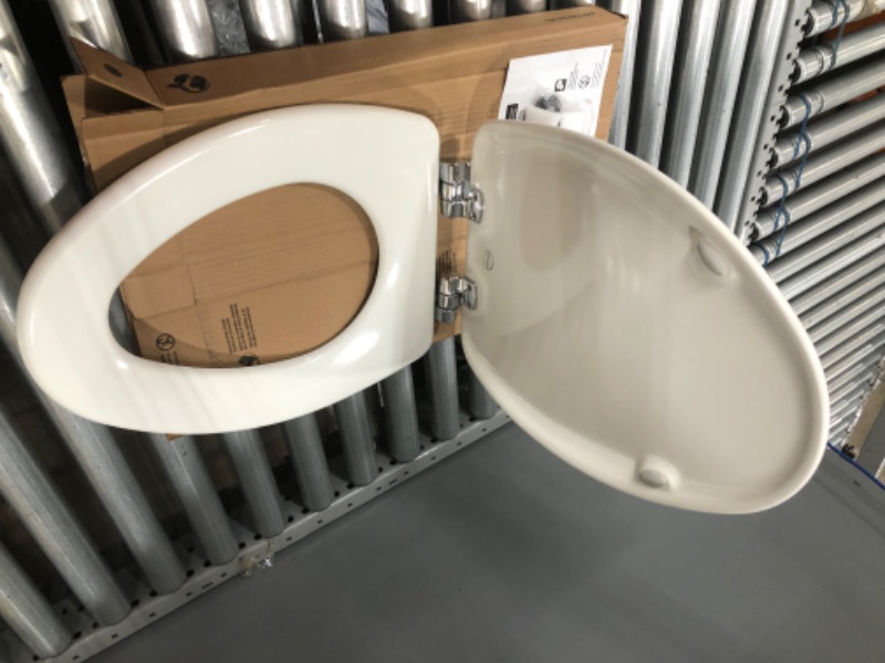 Photo 2 of BEMIS 19170CHSL 000 Alesio II Toilet Seat with Chrome Hinges will Slow Close, Never Loosen and Provide the Perfect Fit, ELONGATED, Durable Enameled Wood, White