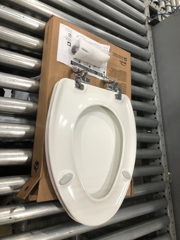 Photo 3 of BEMIS 19170CHSL 000 Alesio II Toilet Seat with Chrome Hinges will Slow Close, Never Loosen and Provide the Perfect Fit, ELONGATED, Durable Enameled Wood, White