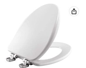 Photo 1 of BEMIS 19170CHSL 000 Alesio II Toilet Seat with Chrome Hinges will Slow Close, Never Loosen and Provide the Perfect Fit, ELONGATED, Durable Enameled Wood, White