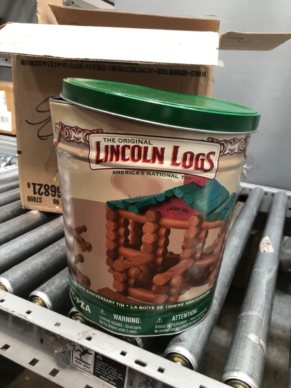 Photo 2 of Lincoln Logs –100th Anniversary Tin-111 Pieces-Real Wood Logs-Ages 3+ - Best Retro Building Gift Set for Boys/Girls - Creative Construction Engineering – Top Blocks Game Kit - Preschool Education Toy, Brown (854)