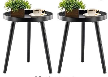 Photo 1 of APICIZON Black Round Side Table Set of 2, Tray Nightstand Sofa Coffee End Table for Living Room, Bedroom, Small Spaces, Easy Assembly Bedside Table, 15 x 18 Inches, Black