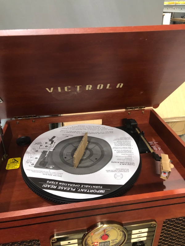 Photo 4 of Victrola Nostalgic 6-in-1 Bluetooth Record Player & Multimedia Center with Built-in Speakers - 3-Speed Turntable, CD & Cassette Player, FM Radio | Wireless Music Streaming | Mahogany