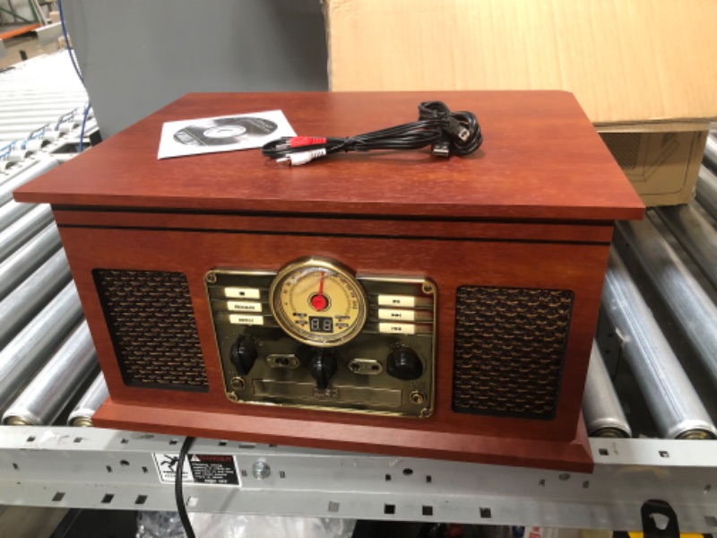 Photo 2 of Victrola Nostalgic 6-in-1 Bluetooth Record Player & Multimedia Center with Built-in Speakers - 3-Speed Turntable, CD & Cassette Player, FM Radio | Wireless Music Streaming | Mahogany