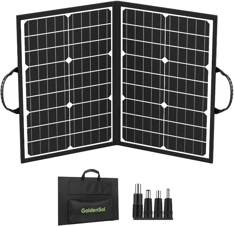 Photo 1 of 60W Solar Panel, GoldenSol Foldable Solar Charger with USB Ports/Kickstands, Monocrystalline Portable Solar Panel for Solar Generators Camping RV
