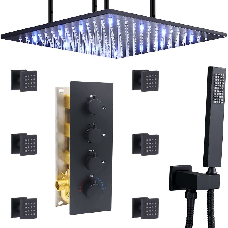 Photo 1 of 20 Inch Large Rain Shower System with Body Spray, HOMEDEC LED Rain Showerhead Faucet with Handheld Combo Set, Flow Adjustable, Can Use All Functions At Once,Black
