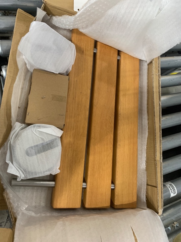 Photo 1 of 20" Teak Wood Modern Folding Shower Seat Bench, Clear Coated for Protection and Premium Smooth Finish, Medical Wall Mount Foldable Fold Up Chair Bathroom Stool Foldaway Shower Seating
