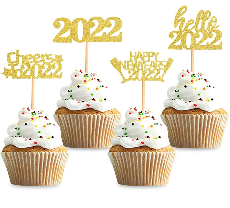 Photo 1 of 2 pack - 40 Pcs Glitter New Year Cupcake Toppers 2022 Gold Cupcake topper Cheers to 2022 Cake Picks for New Years Eve Party Decoration (2022 Gold 40pcs)
