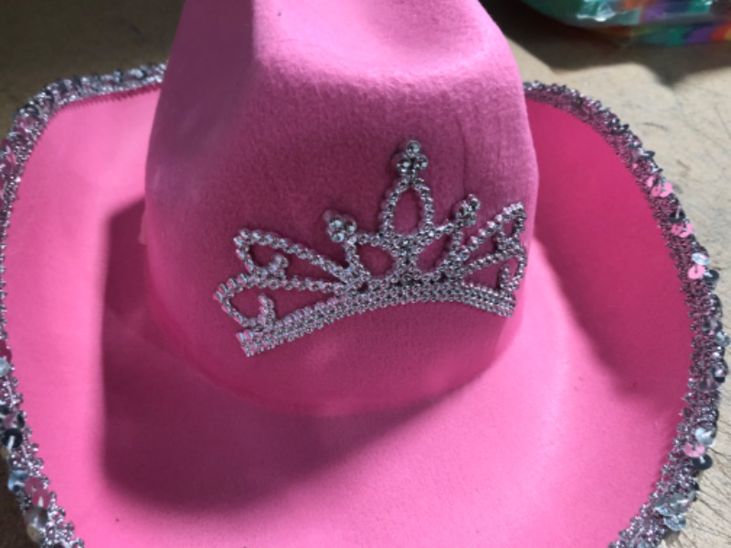 Photo 4 of Pink Cowgirl Hat, Sparkly Crown Cow girl Hat, Sequined and Plush Embellished Hat