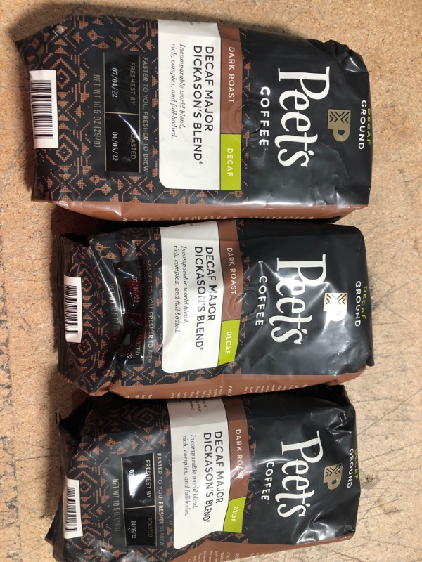 Photo 2 of 3-pack
 Peet's Coffee Decaf Major Dickason's Blend Dark Roast Ground Coffee, 10.5 Oz