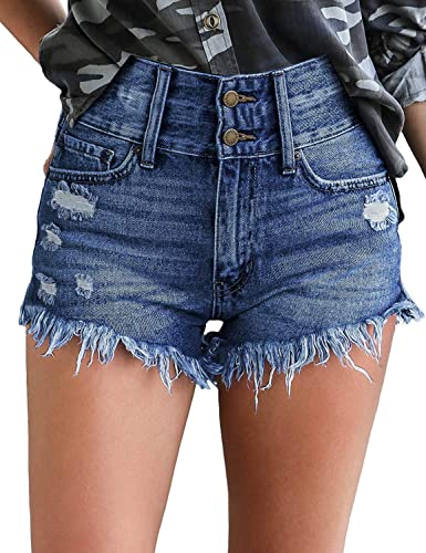 Photo 1 of luvamia Women's Casual Denim Shorts Frayed Raw Hem Ripped Jeans Shorts
LARGE