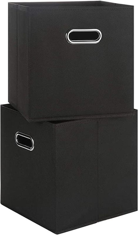 Photo 1 of 2-pack,(Total of four packs)-Chippon Foldable Cube Storage Organizer, Collapsible Fabric Storage Bins with Aluminum Handles, 11"x11"x11" for Home Bedroom Office (Black)