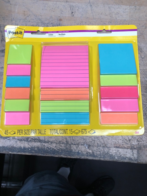 Photo 2 of Post-it Super Sticky Notes, Assorted Sizes, 15 Pads, 2x the Sticking Power, Miami Collection, Neon Colors (Orange, Pink, Blue, Green), Recyclable (4423-15SSMIA)