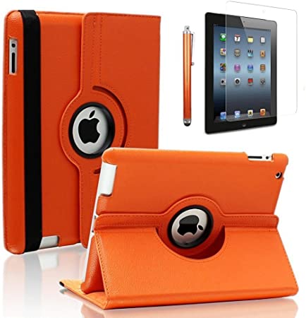 Photo 1 of iPad Pro 12.9 Case- Zeox iPad Pro 12.9 Cover 360 Degree Rotating Stand Case PU Leather Smart Protective Shockproof Auto Sleep/Wake for Apple iPad Pro 12.9" (2015 Model) Screen Protector, Orange
