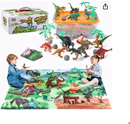 Photo 1 of Dinosaur Toys with Dinosaur Figures, Activity Play Mat & Trees for Creating a Dino World Including T-Rex, Triceratops, etc, Perfect Dinosaur Playset for 3,4,5,6 Years Old Kids, Boys & Girls
