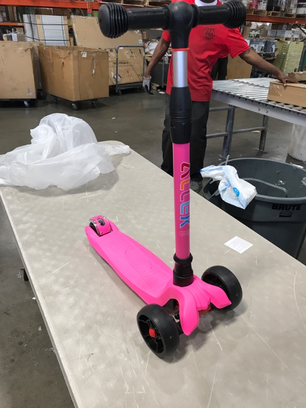 Photo 2 of Allek Kick Scooter B03, Lean 'N Glide 3-Wheeled Push Scooter with Extra Wide PU Light-Up Wheels, Any Height Adjustable Handlebar and Strong Thick Deck for Children from 3-12yrs (Rose Pink)
