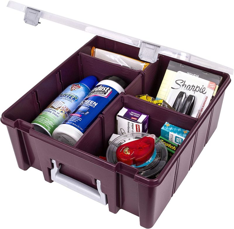 Photo 1 of AB Designs 6990ABP Super Satchel Double Deep with Removable Dividers, Stackable Home Storage Organization Container, Plum
