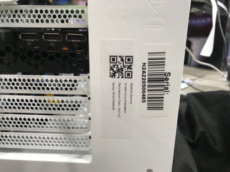 Photo 1 of ***GRAPHICS CARD NOT FUNCTIONAL***  Skytech Gaming Archangel Gaming Computer PC Desktop – Ryzen 5 5600X 3.7GHz, RTX 3060 TI 8G, 1TB NVMe SSD, 16GB DDR4 3200MHz, RGB Fans, Windows 10 Home 64-bit, 802.11AC Wi-Fi, White KEYBOARD INCLUDED
