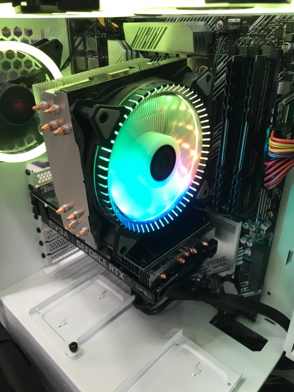 Photo 5 of ***GRAPHICS CARD NOT FUNCTIONAL***  Skytech Gaming Archangel Gaming Computer PC Desktop – Ryzen 5 5600X 3.7GHz, RTX 3060 TI 8G, 1TB NVMe SSD, 16GB DDR4 3200MHz, RGB Fans, Windows 10 Home 64-bit, 802.11AC Wi-Fi, White KEYBOARD INCLUDED
