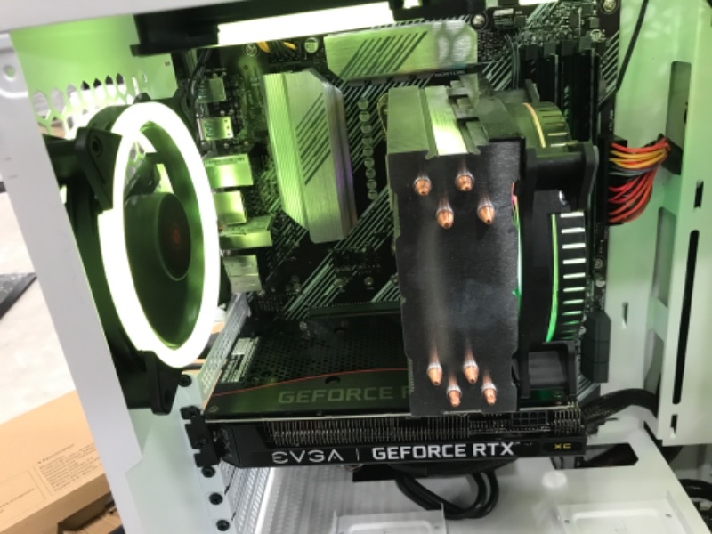 Photo 3 of ***GRAPHICS CARD NOT FUNCTIONAL***  Skytech Gaming Archangel Gaming Computer PC Desktop – Ryzen 5 5600X 3.7GHz, RTX 3060 TI 8G, 1TB NVMe SSD, 16GB DDR4 3200MHz, RGB Fans, Windows 10 Home 64-bit, 802.11AC Wi-Fi, White KEYBOARD INCLUDED
