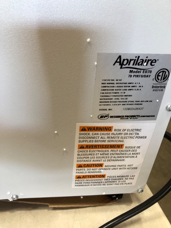 Photo 4 of **TESTED DOESNT POWER ON** Aprilaire E070 13 Inch Wide 70 Pint in-Line Dehumidifier with EZ Kleen Washable Filter Dehumidifiers Dehumidifier Dehumidifier
