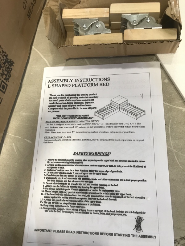 Photo 3 of **MISSING PARTS**ONLY SOME OF UNIT** L Shaped Corner Platform Beds Frame with Trundle and Drawers with Built-in Storage Square Table, 3 Twin Wooden Beds in One for Kids Teens Adults Bedroom...
